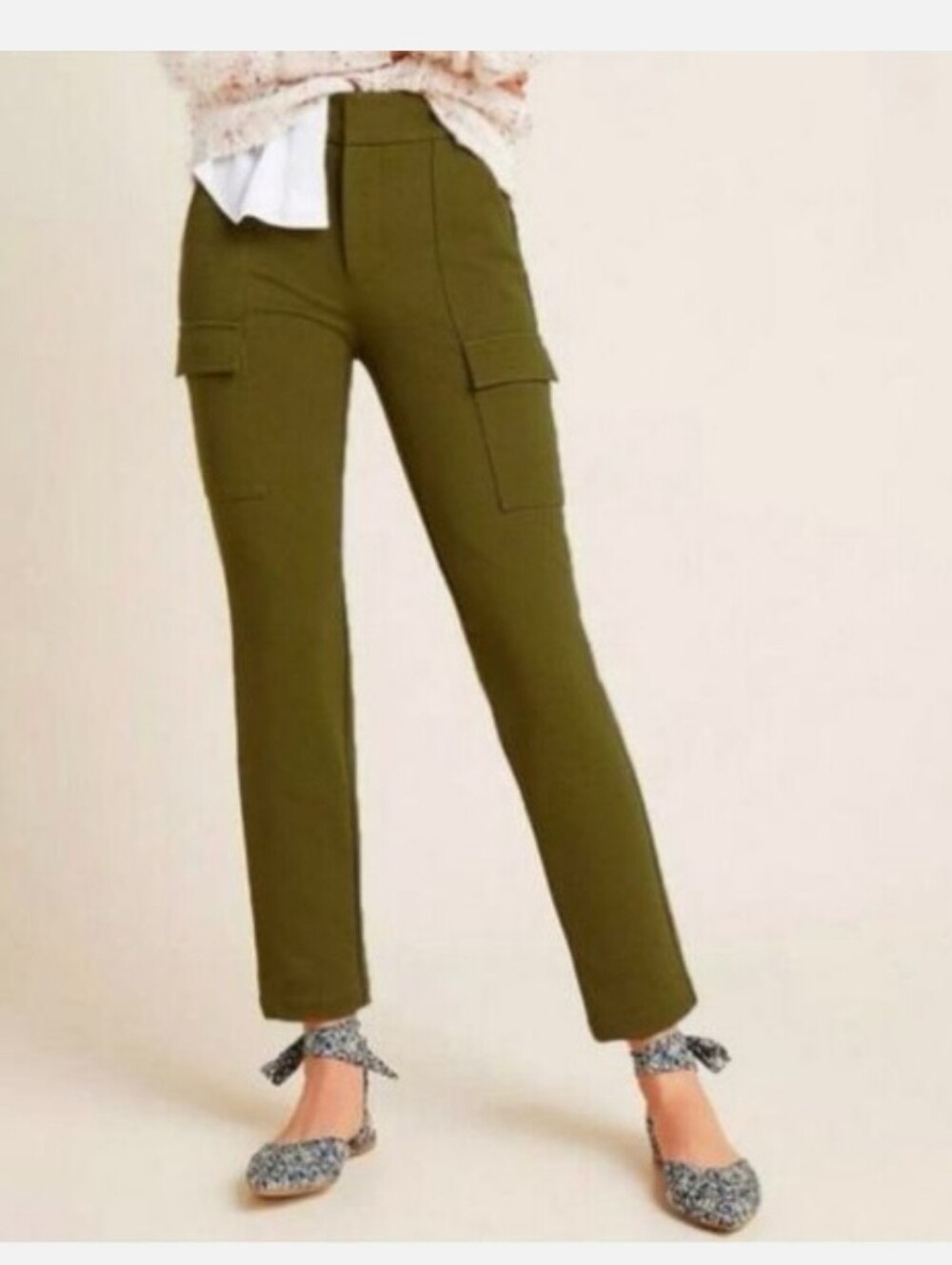 Anthropologie The Essential Olive Green Cargo Slim Straight Pants